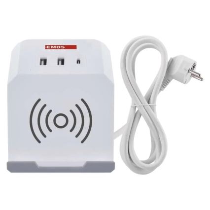Forlængerledning terning med trådløs opladning QI 2Z +2xUSB-A+1xUSB-C 2 m hvid