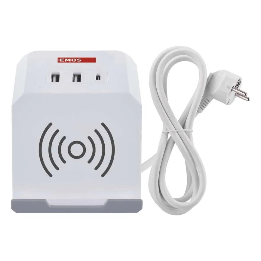Forlængerledning terning med trådløs opladning QI 2Z +2xUSB-A+1xUSB-C 2 m hvid