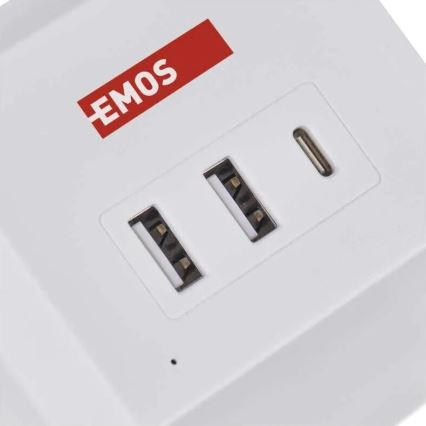 Forlængerledning terning med trådløs opladning QI 2Z +2xUSB-A+1xUSB-C 2 m hvid