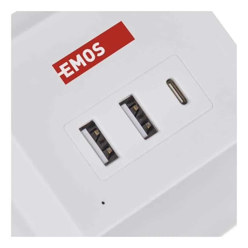 Forlængerledning terning med trådløs opladning QI 2Z +2xUSB-A+1xUSB-C 2 m hvid