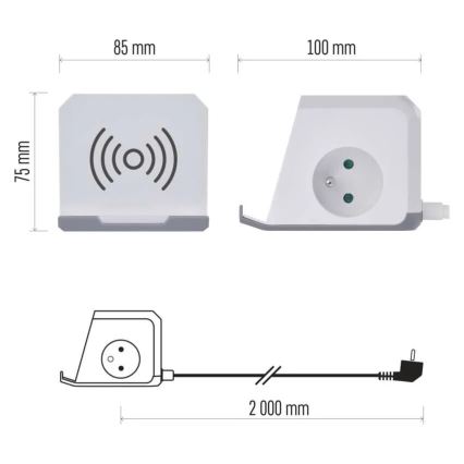 Forlængerledning terning med trådløs opladning QI 2Z +2xUSB-A+1xUSB-C 2 m hvid