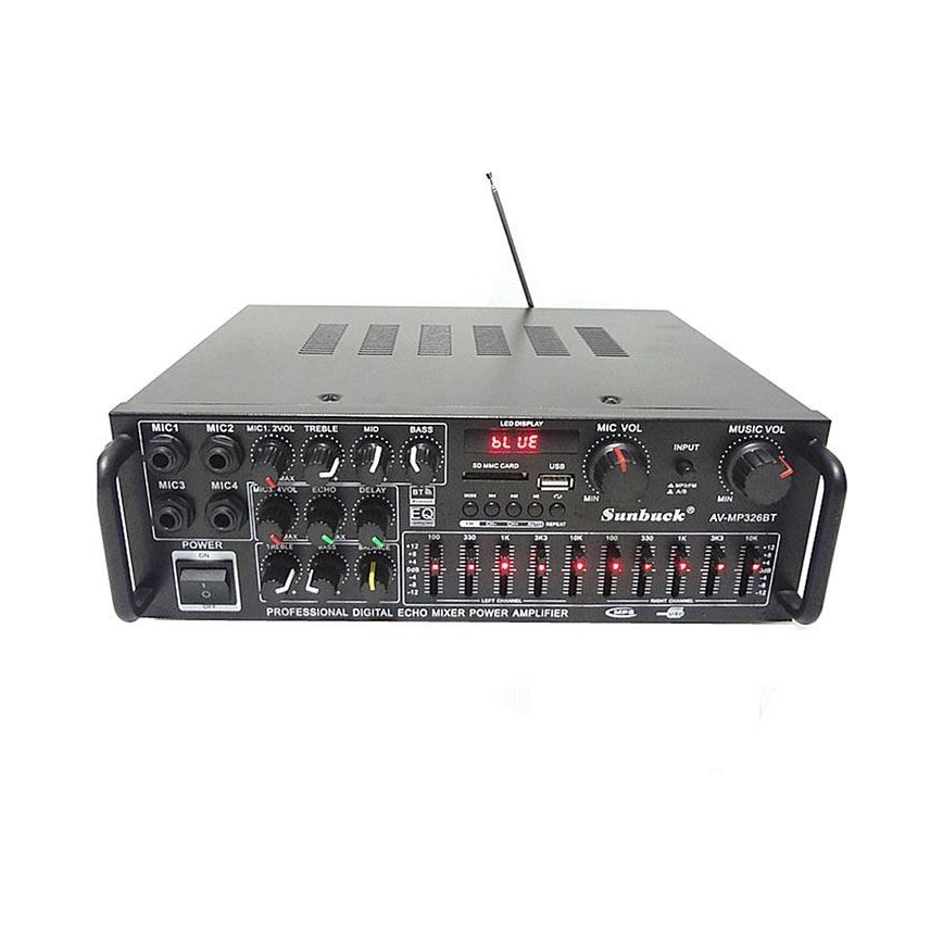 Forstærker med equalizer og MP3-afspiller + fjernbetjening