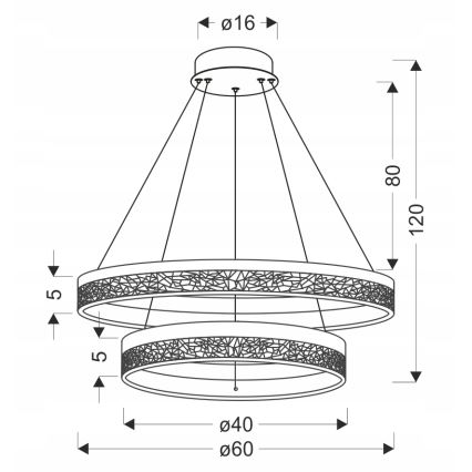 FROZI LED/38W/230V hængende lamp, 60 cm, sort