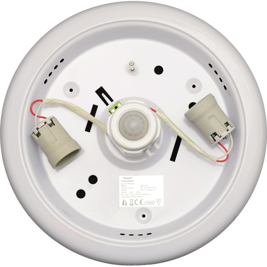 Fulgur s-22941 - Loftlampe med bevægelses- og skumringssensor DARINA 2xE27/40W/230V Ø 30 cm hvid