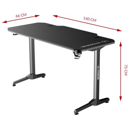 Gamer-bord 140 x 66 cm sort