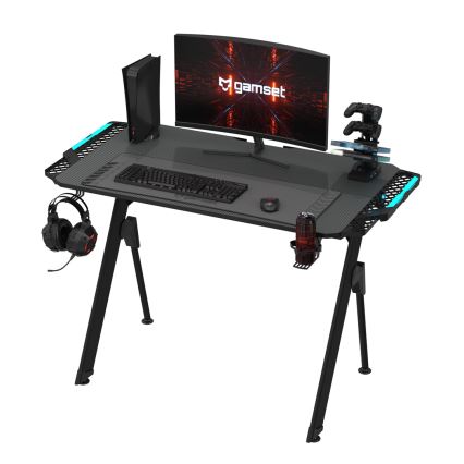 Gamer-bord FALCON med LED-lys RGB-baggrundslys 116x60 cm sort