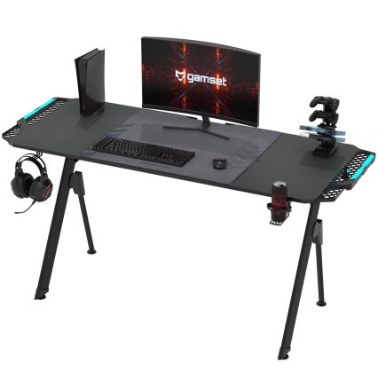 Gamer-bord FALCON med LED-lys RGB-baggrundslys 156x60 cm sort