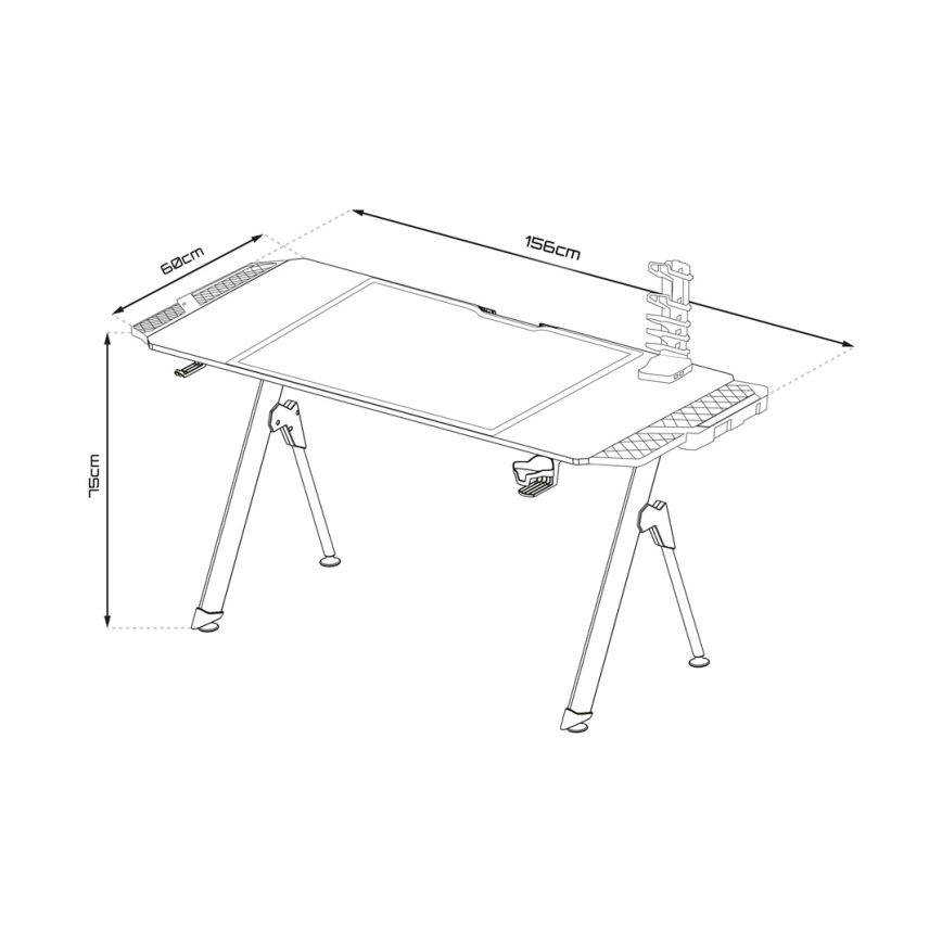 Gamer-bord FALCON med LED-lys RGB-baggrundslys 156x60 cm sort