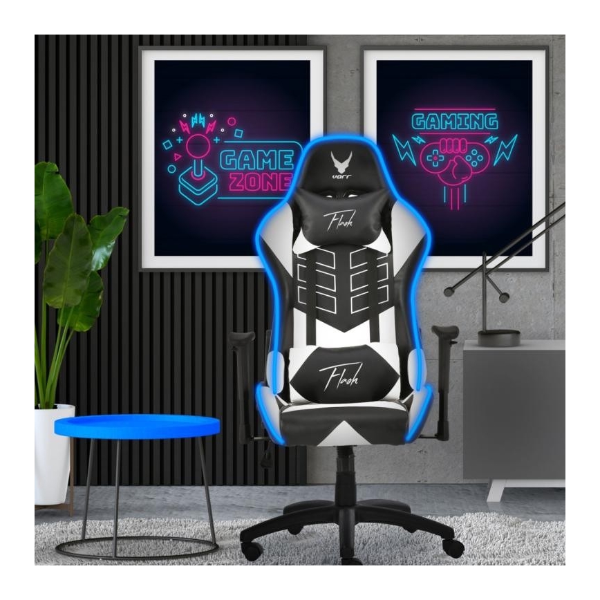 Gamer stol VARR Flash med LED RGB-lys + fjernbetjening sort/hvid