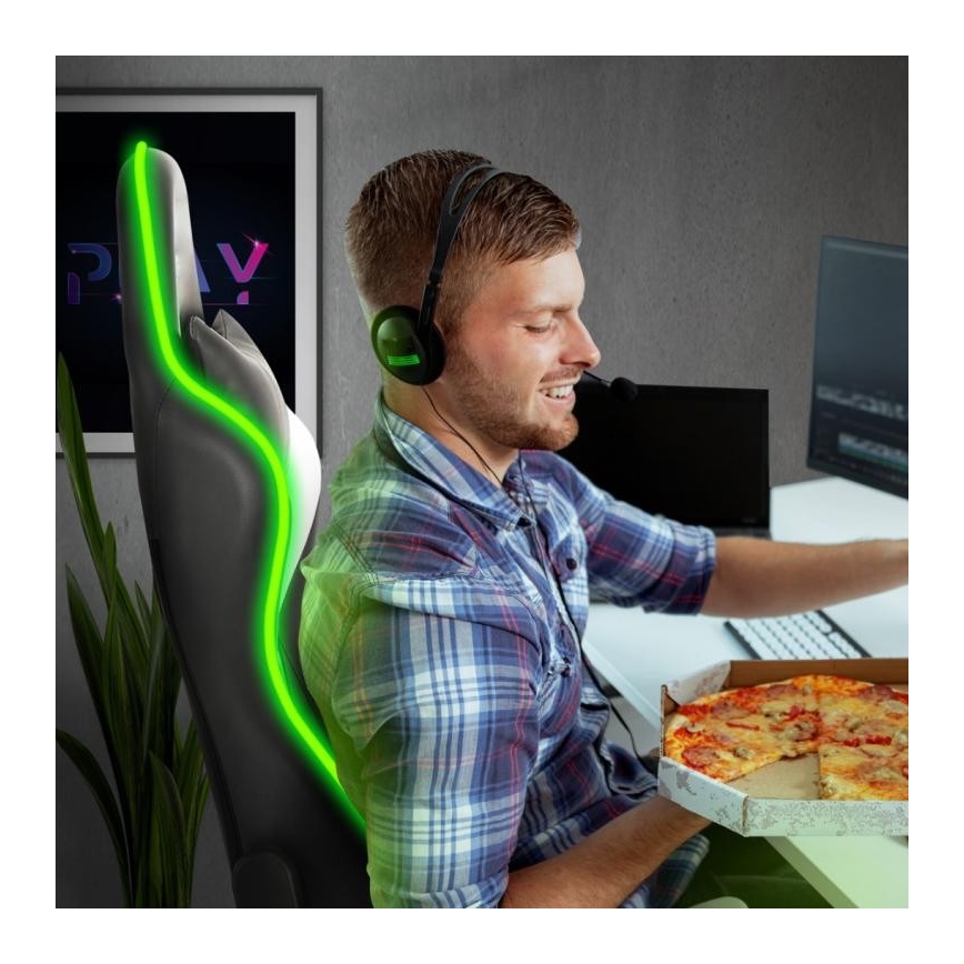 Gamer stol VARR Flash med LED RGB-lys + fjernbetjening sort/hvid