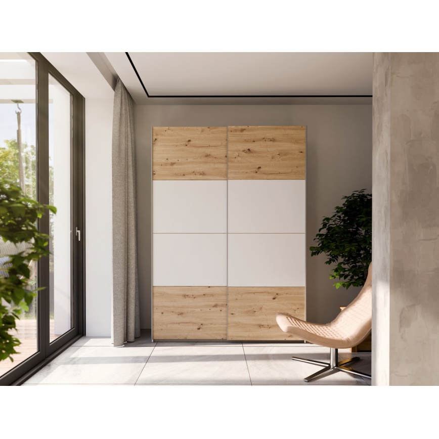 Garderobeskab KARO 150x210 cm hvid/eg artisan