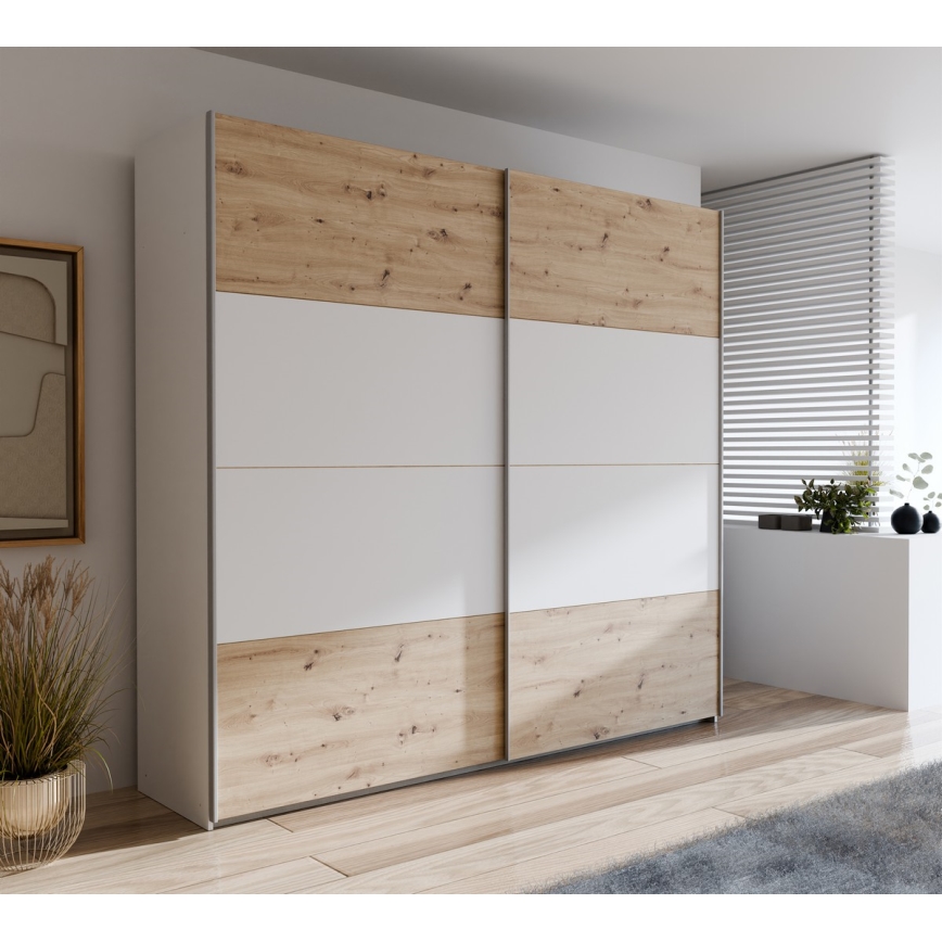 Garderobeskab KARO 220x210 cm hvid/artisan eg