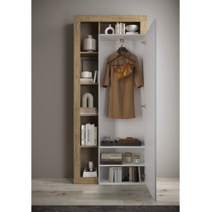 Garderobeskab LENOR 91x209 cm hvid/brun