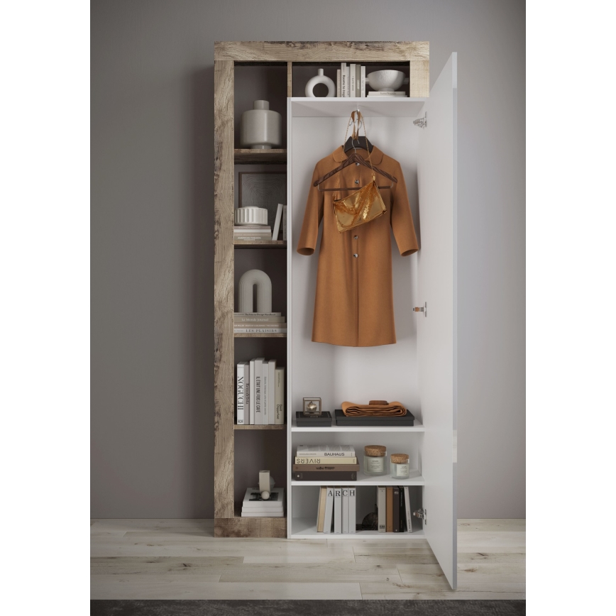 Garderobeskab LENOR 91x209 cm hvid/brun