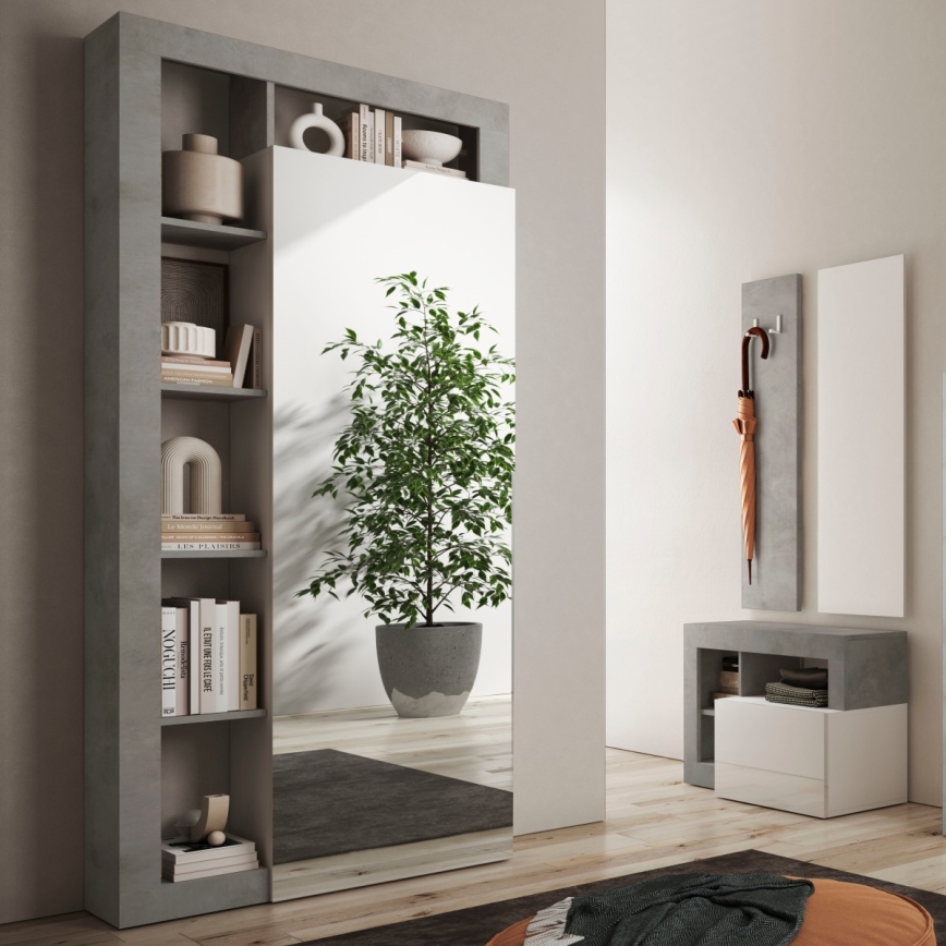 Garderobeskab LENOR 91x209 cm hvid/grå beton