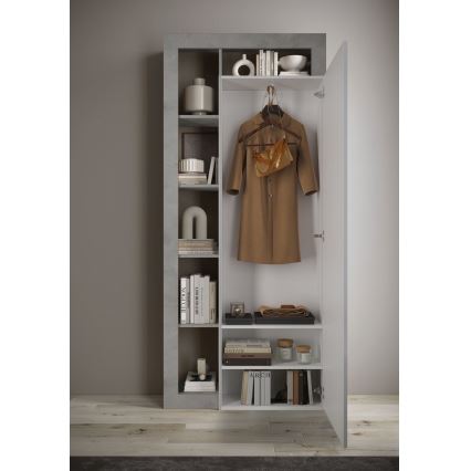 Garderobeskab LENOR 91x209 cm hvid/grå beton