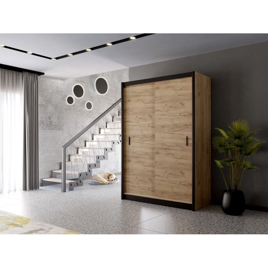 Garderobeskab med skydedøre SAPHIRA 150x215 cm i craft eg