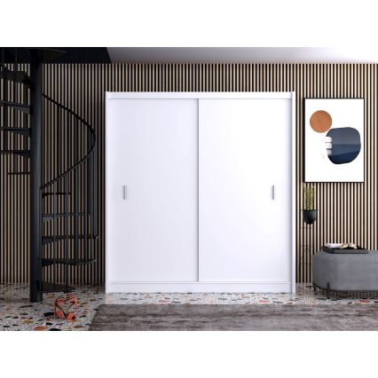 Garderobeskab med skydedøre SAPHIRA 203x215 cm hvid