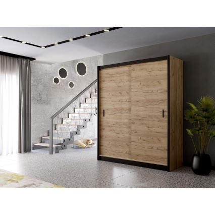 Garderobeskab med skydedøre SAPHIRA 203x215 cm i craft eg