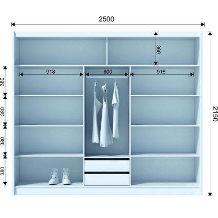 Garderobeskab med spejl MIRO 250x215 cm craft eg/sort