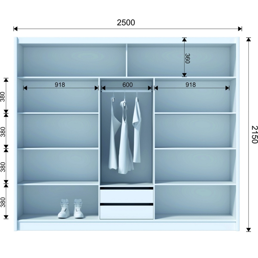 Garderobeskab med spejl MIRO 250x215 cm craft eg/sort