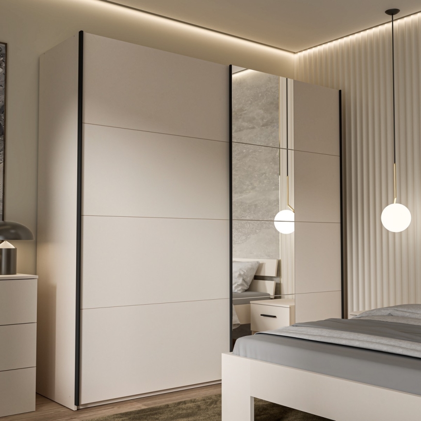 Garderobeskab med spejl ODEN 220x210 cm beige