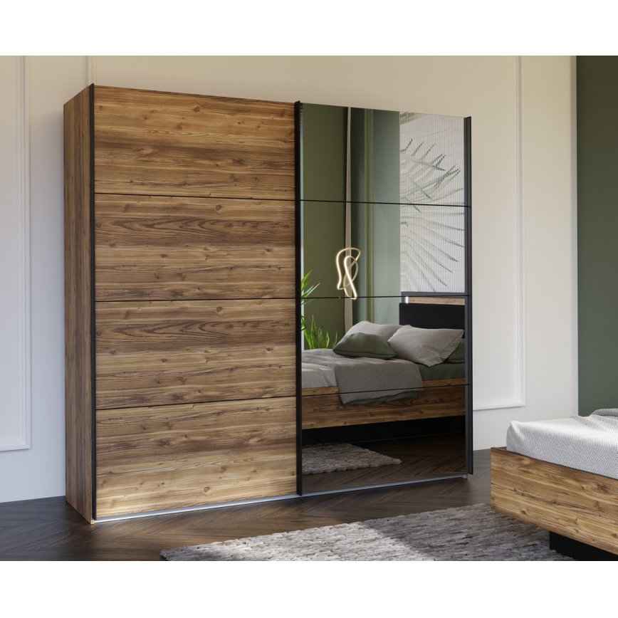 Garderobeskab med spejl OREN 220x210 cm artisan-eg