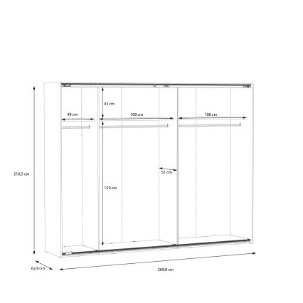 Garderobeskab med spejl OREN 270x210 cm, artisan-eg
