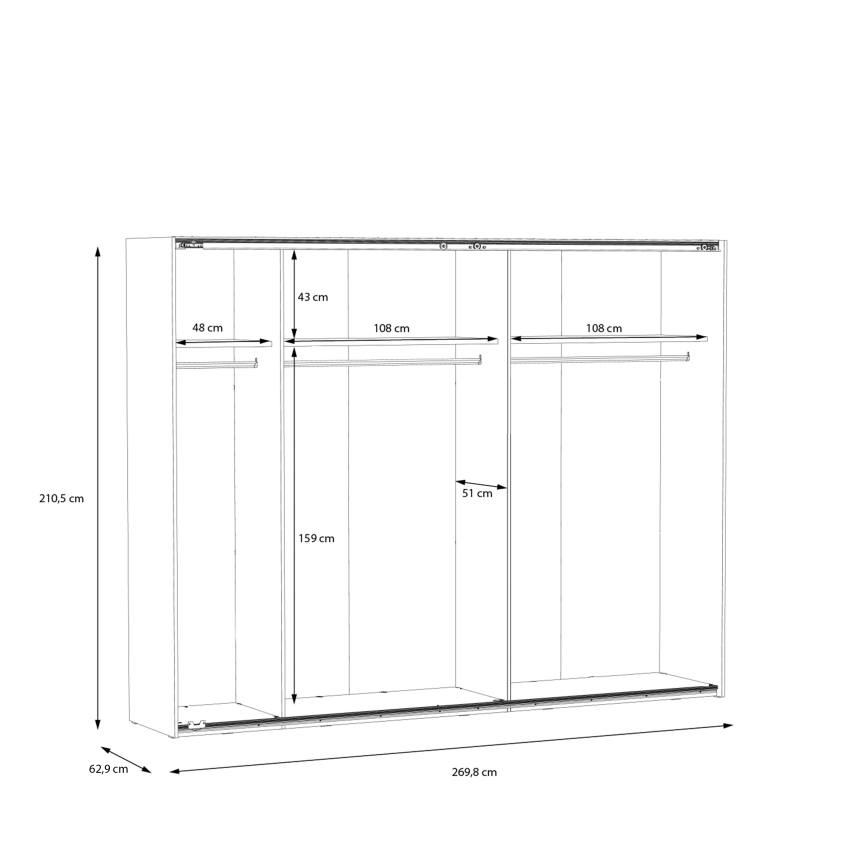 Garderobeskab med spejl OREN 270x210 cm, artisan-eg