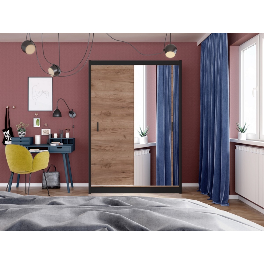 Garderobeskab med spejl SABRINA 150x215 cm i craft eg