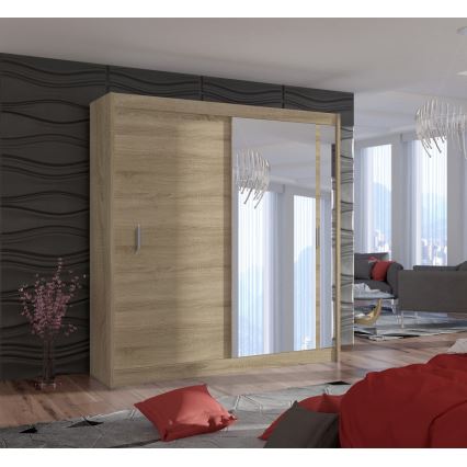 Garderobeskab med spejl SABRINA 203x215 cm sonoma eg