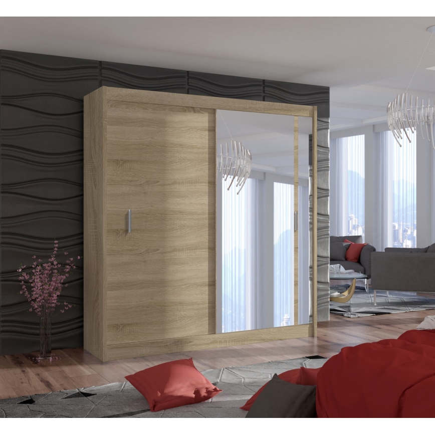 Garderobeskab med spejl SABRINA 203x215 cm sonoma eg