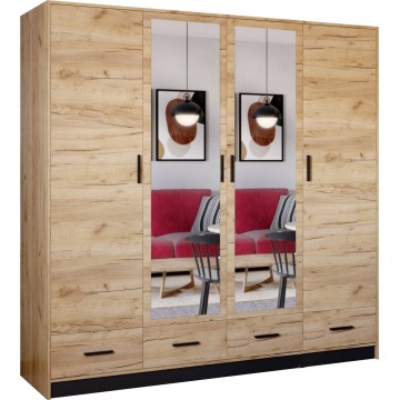 Garderobeskab med spejl SANNA 200x215 cm i craft eg
