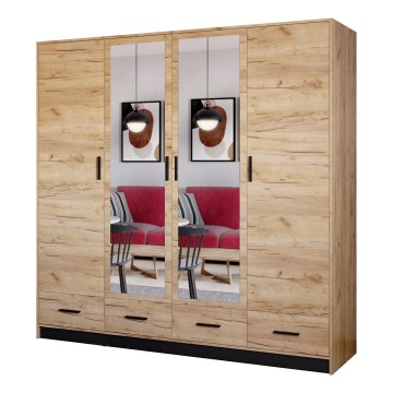Garderobeskab med spejl SANNA 200x215 cm i craft eg