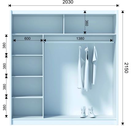 Garderobeskab med spejl SANTINO 203x215x61 cm sort/eg craft