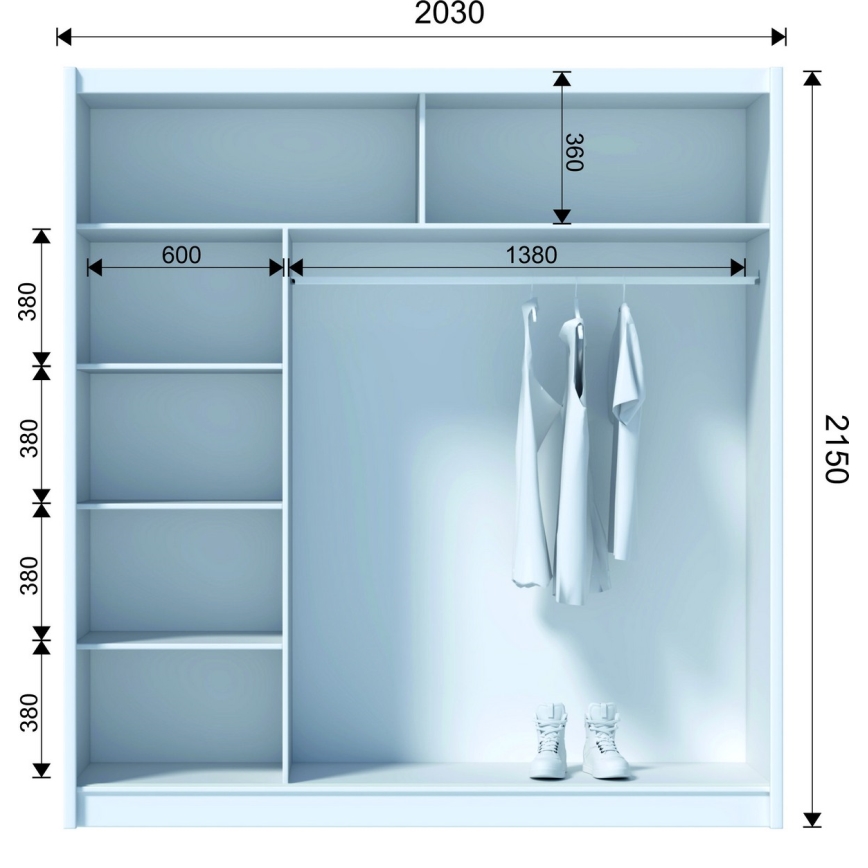 Garderobeskab med spejl SANTINO 203x215x61 cm sort/eg craft