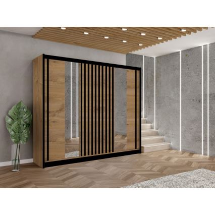 Garderobeskab med spejl SANTINO 250x215 cm eg craft/sort