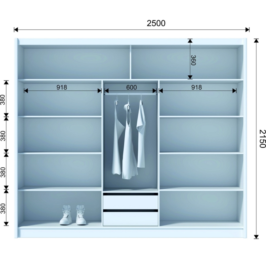 Garderobeskab med spejl SANTINO 250x215 cm sort/craft-eg