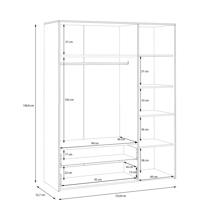 Garderobeskab URO 152x190 cm eg artisan/hvid