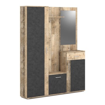 Garderobevæg med spejl NOLAN brun/grafit