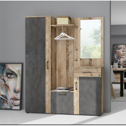 Garderobevæg med spejl NOLAN brun/grafit