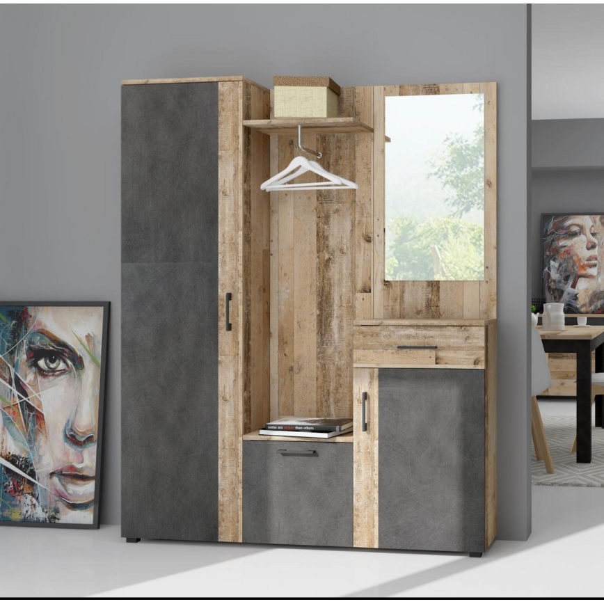 Garderobevæg med spejl NOLAN brun/grafit