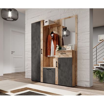 Garderobevæg med spejl NOLAN brun/grafit