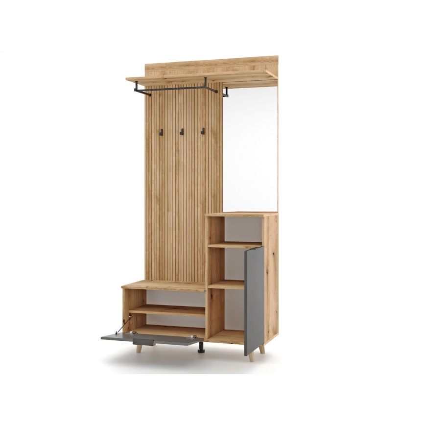 Garderobevæg med spejl SVEN brun/grafit