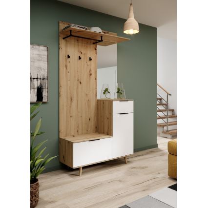 Garderobevæg med spejl SVEN, brun/hvid