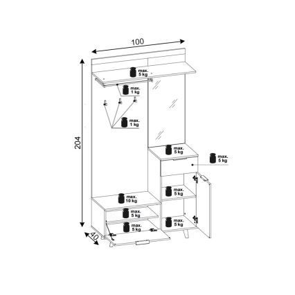 Garderobevæg med spejl SVEN, brun/hvid