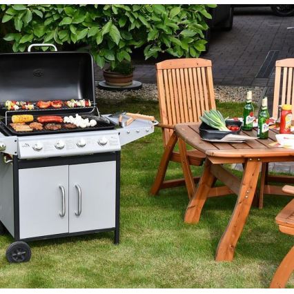 Gasgrill med 4 brændere i rustfrit stål