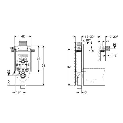 Geberit 110.010.00.1 - Indbygningsmodul til væghængt toilet Kombifix 98 cm