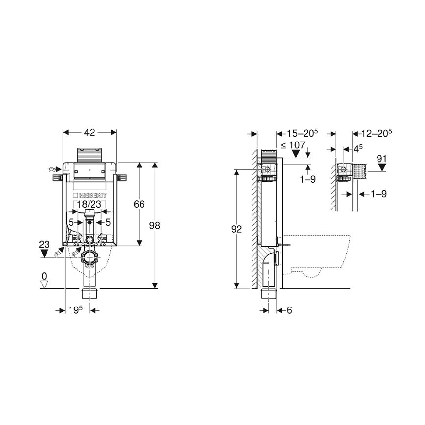 Geberit 110.010.00.1 - Indbygningsmodul til væghængt toilet Kombifix 98 cm