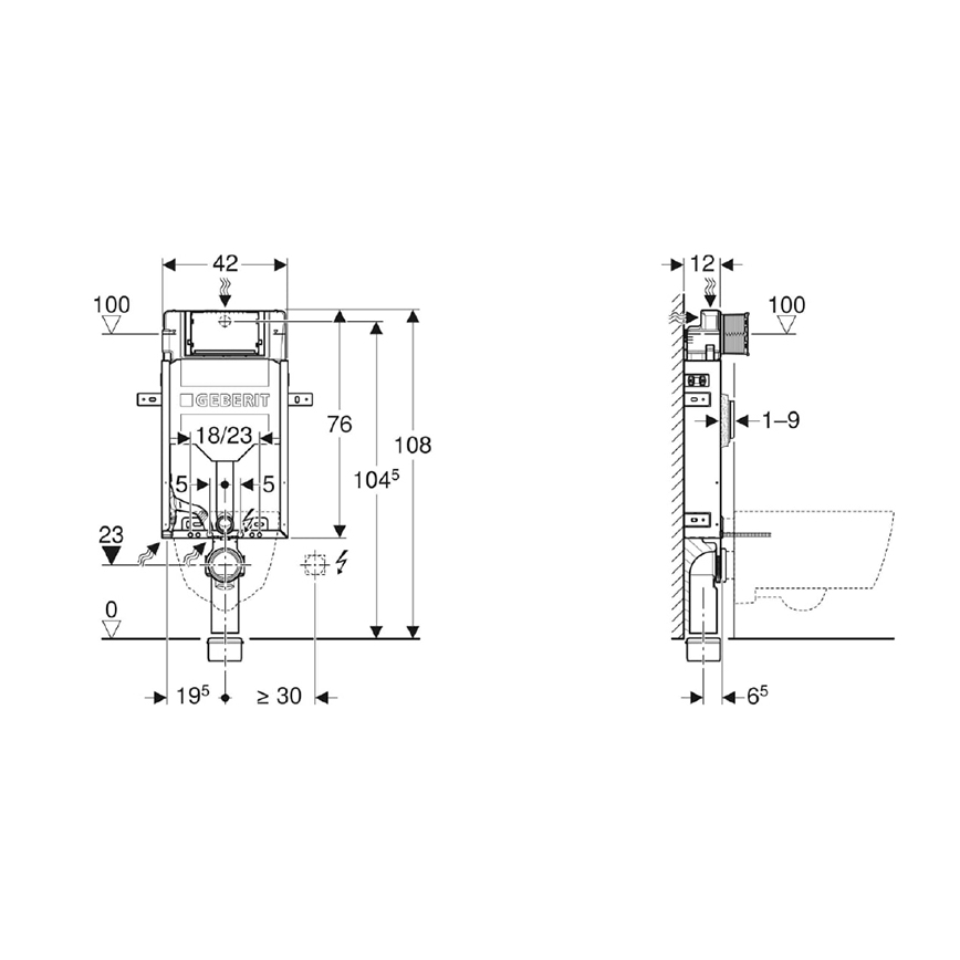 Geberit 110.302.00.5 - Indbygningsmodul til væghængt toilet Kombifix 108 cm